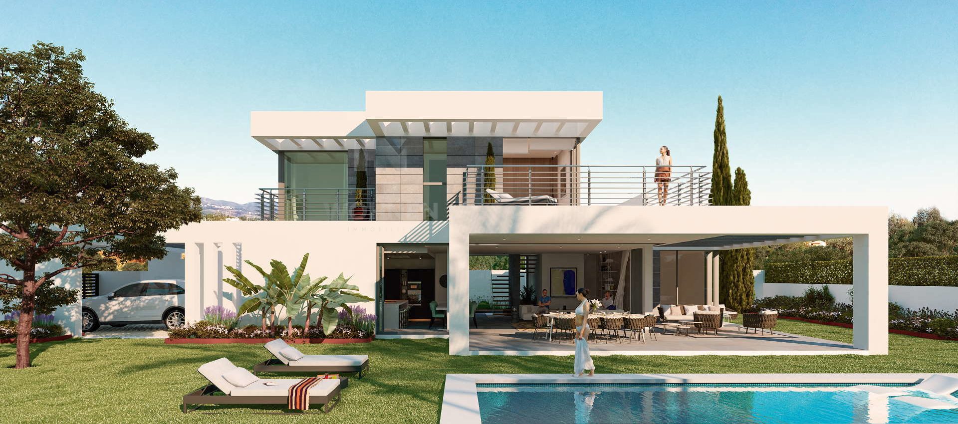Neue moderne Villa mit herrlichem Blick auf die Landschaft und das Meer