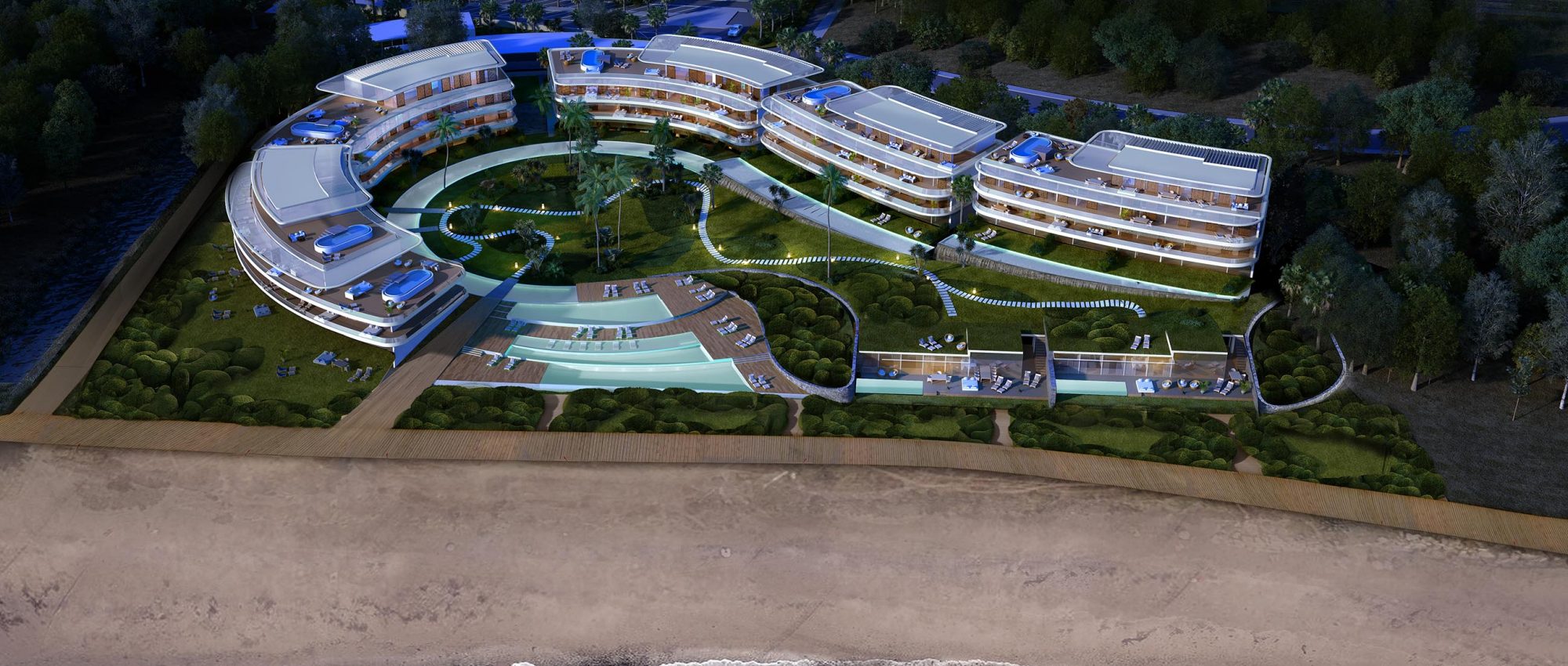Moderne Apartments, Penthäuser und Villen mit privatem Zugang zum Strand