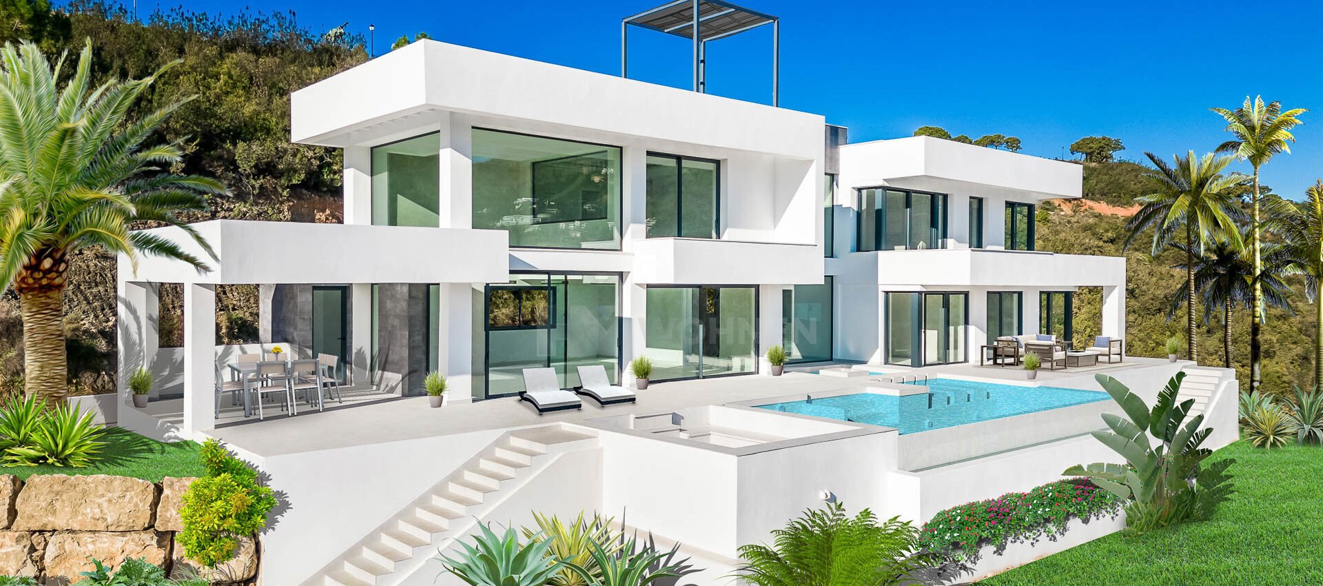 Neue moderne Villa im Bau mit atemberaubendem freiem Blick