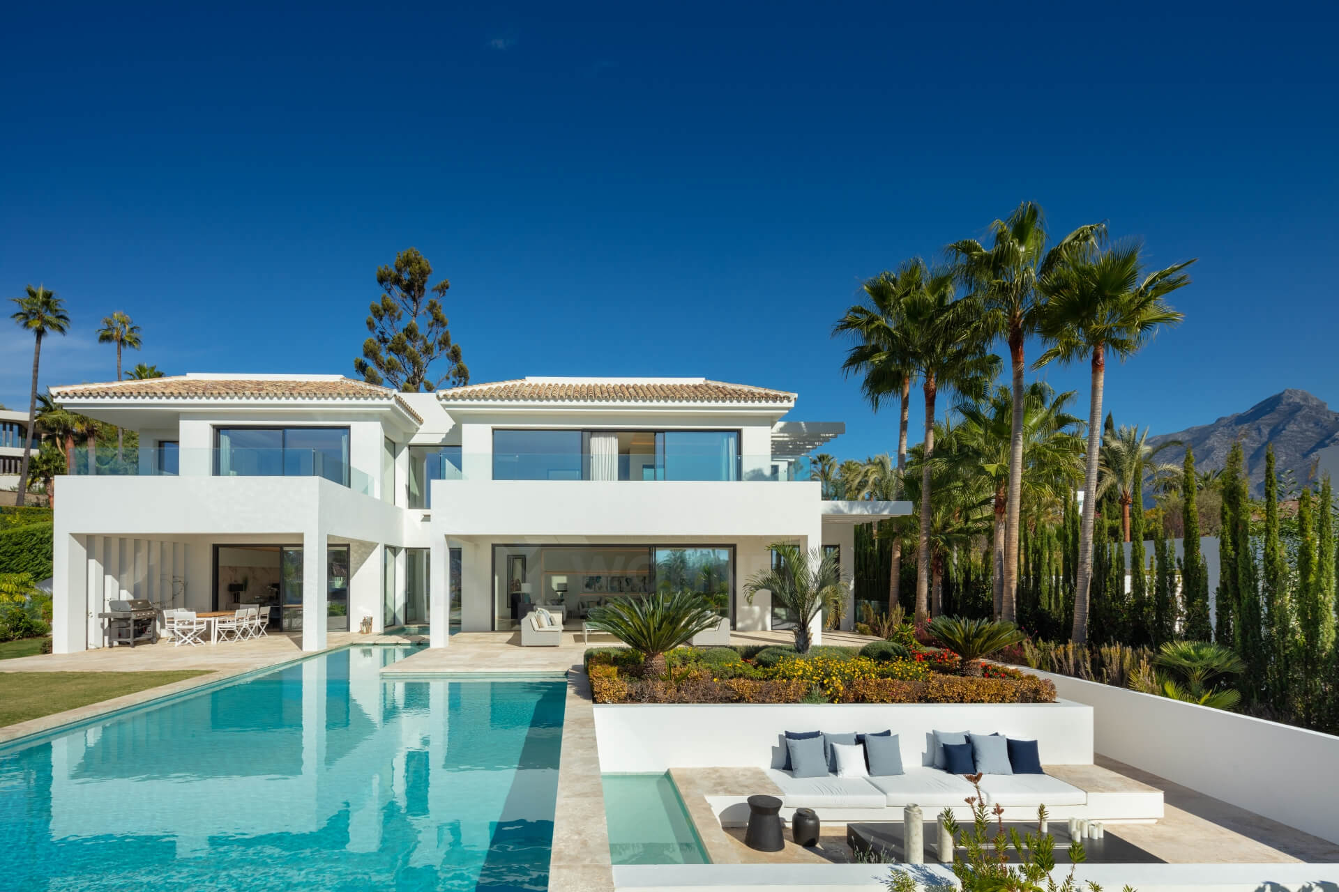 Stunning modern luxury villa with sea and golf views